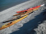 kayaks on steep&nbsp;beach